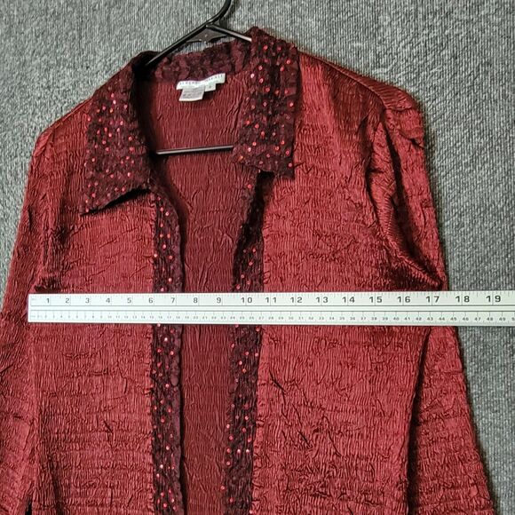 Alberto Makali Shirt Womens S Red Open Front Sequin Crinkle Cardigan Top Jacket - Picture 5 of 10